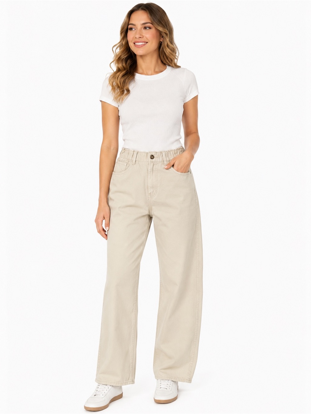 Relaxed High-Waist Wide Leg Jeans - cream - 1042